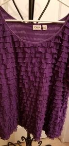 Purple, short sleeve blouse w/sheer, shiny ruffles